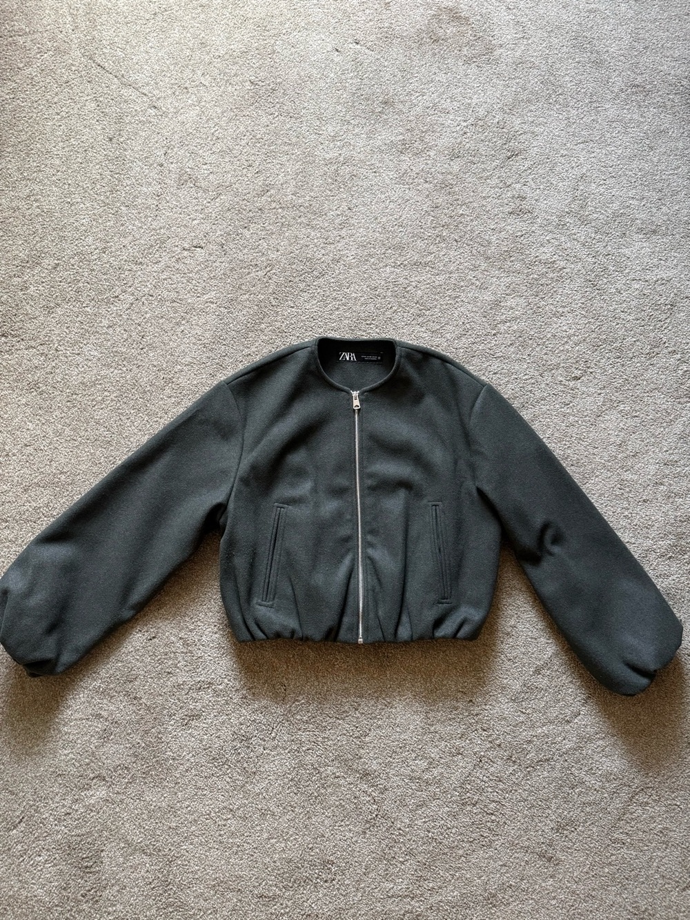 Zara Dark Charcoal Cropped Bomber Jacket